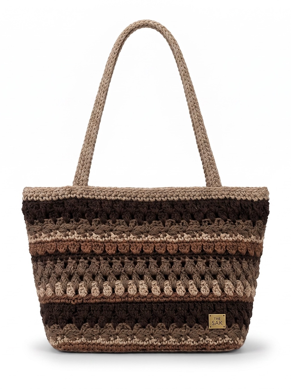 The Sak Brown Striped Crochet Shoulder Bag